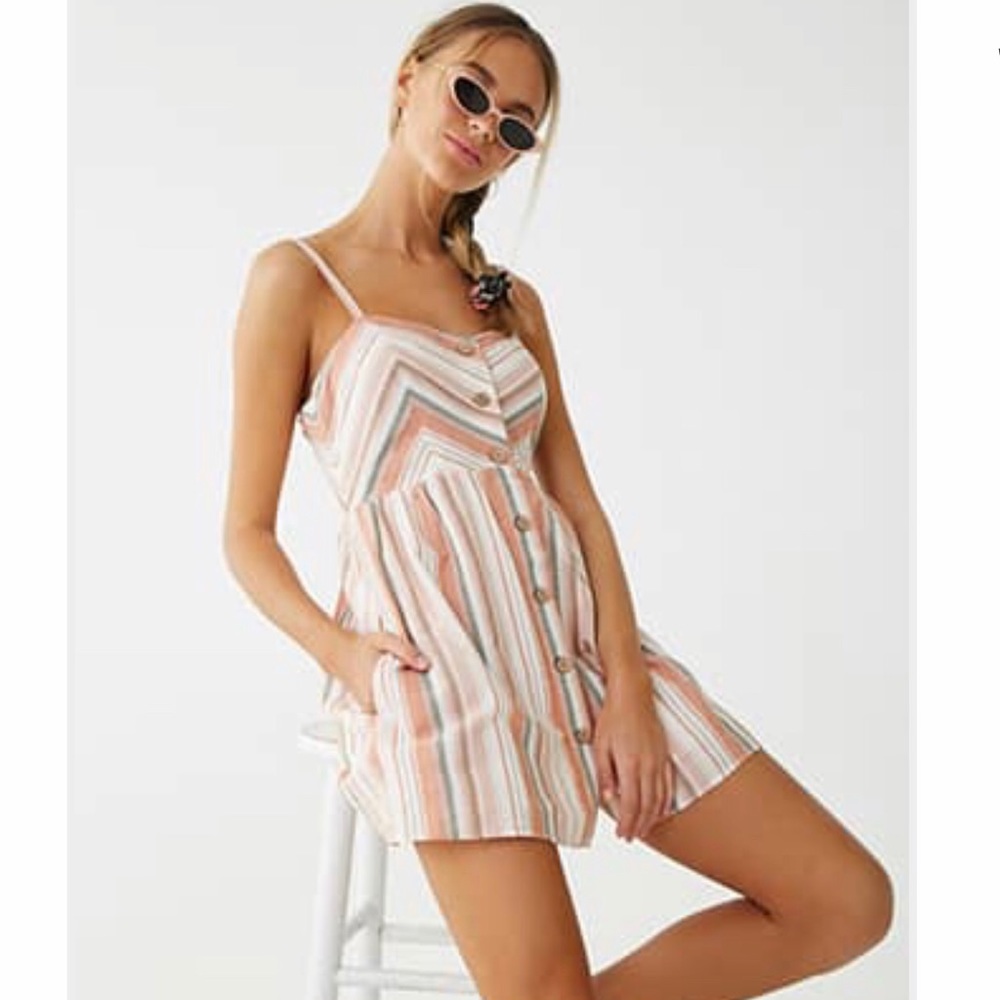 F21 Multi-colored Striped Button Front Dress